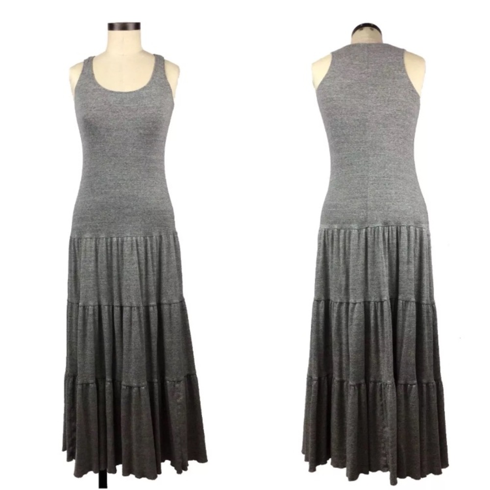 CAbi Gray Tiered Maxi Dress S